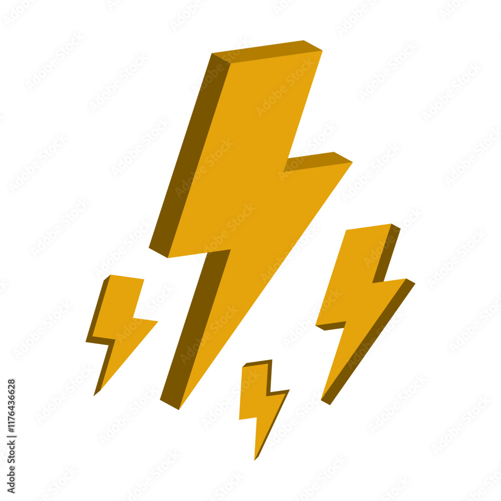 Poster 3d flash thunder power icon, flash lightning bolt icon with thunder bolt - electric power icon symbo