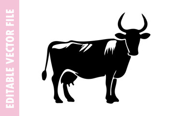 black and white illustration of a cow