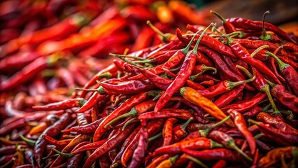 Fototapeta premium Vibrant Red Dried Chili Peppers Long Exposure Photography Stock Photo
