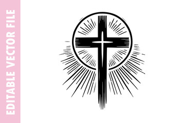 symbol with flag, cross vector silhouette illustration