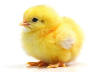 Obraz premium Adorable, isolated spring chick; fluffy yellow feathers, a cute farm animal perfect for Easter.