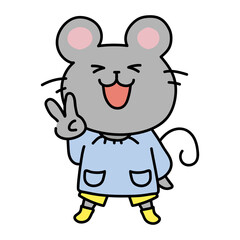 ピースするスモックを着たネズミ