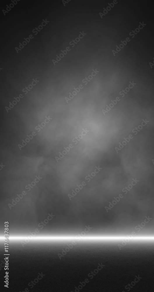 Poster black white empty stage with loop smoke effect vertical background.