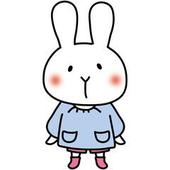 スモックを着た白いうさぎ