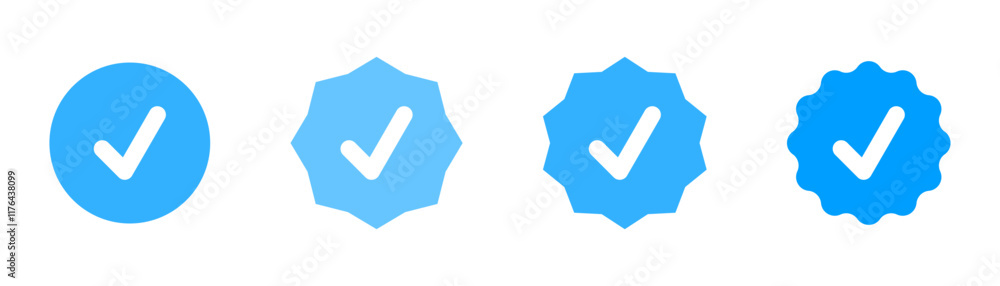 Poster Verified badge icon tick symbol Vector blue verification badge approved check mark icon - Quality certify icon . official account profile verify