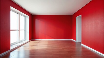 Fototapeta premium Vibrant Red Room Interior: Empty Space with White Wall - Stock Photo