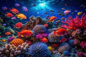 Vibrant Red Sea Coral Reef Fish Night Dive Stock Photo