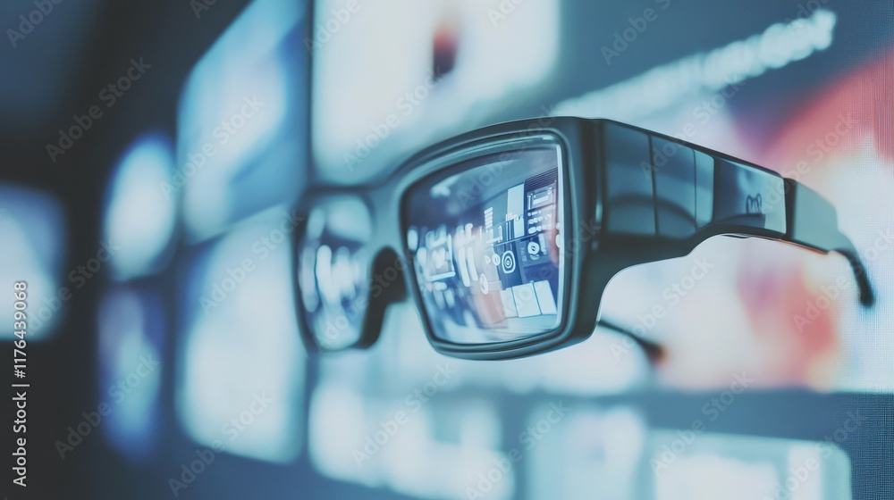 Poster futuristic eyewear with augmented reality display in a modern technological environment showcasing d