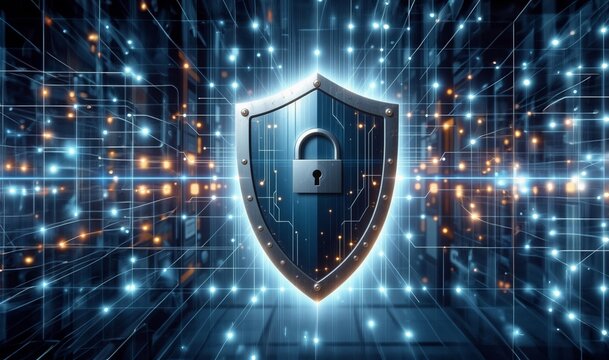 Secure technology. Cyber Security. Cybersecurity, protect data. Lock icon and internet network security technology. Cyber security. Cyber shield, antivirus solution, internet safety.