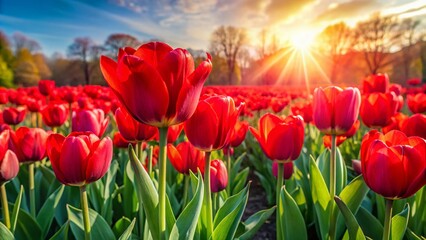 Vibrant Red Tulips in Spring Bloom, Holland, Michigan Tulip Time Festival