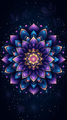 Mystical Mandala  Purple  Blue  Gold Floral Design
