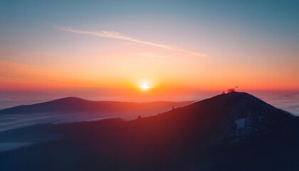 Obraz premium Goal of life, growth and motivation: Bright sunrise over a mountain, symbolizing new beginnings.