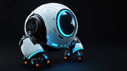 A futuristic robotic sphere with glowing accents and mechanical limbs.