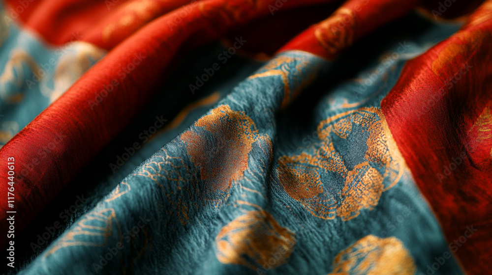 Aufkleber textile design displaying vibrant patterns in deep red and blue colors
