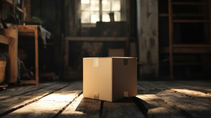 a box sitting on a wooden floor in a room