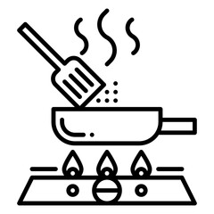 Cooking Icon with Stove, Pot, Spatula, and Smoke Elements