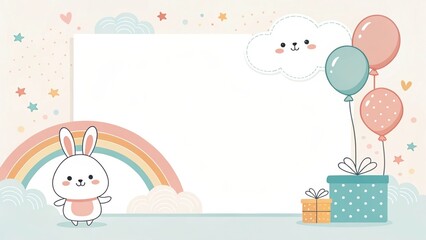 Obraz premium cute cartoon happy birthday mockup illustration background