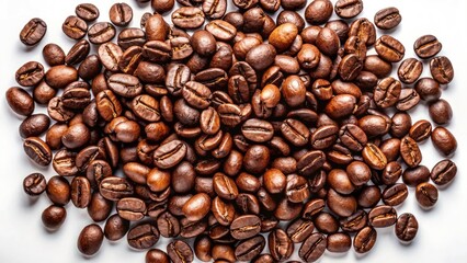 Obraz premium High-resolution top-view coffee bean image, isolated on white, with clipping path. Perfect for coffee-related projects.