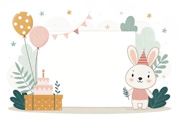 Obraz premium cute cartoon happy birthday mockup illustration background