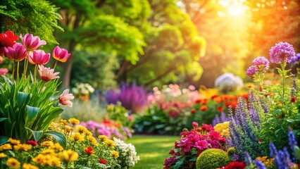 Vibrant Spring Garden Wallpaper: Blooming Flowers & Lush Greenery