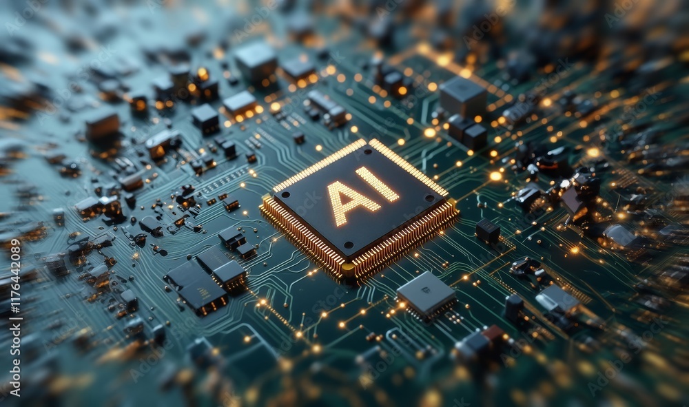 Wall mural ai technology chip. ai machine future learning background. artificial intelligence. chip ai. futuris