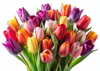Obraz premium Vibrant Spring Tulips Bouquet Isolated on White Background - Perfect for Floral Designs & Spring Themes