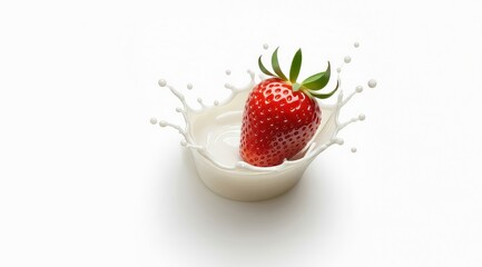 Strawberry milk splash. Milk splashing with strawberries isolated on white.