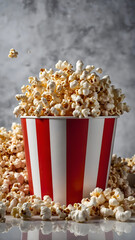 Fresh Popcorn in Striped Red Bucket

