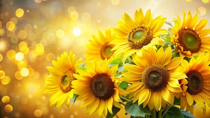 Fototapeta premium Vibrant Sunflowers Bouquet, Summer Blooms, Yellow Flowers Isolated on White Background - Bokeh Effect