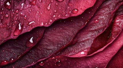 Fototapeta premium Close-up of velvety red rose petals adorned with droplets of water, showcasing rich textures and vibrant colors.