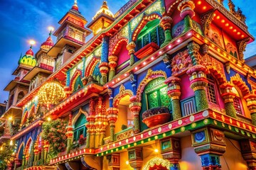Naklejka premium Vibrant Surva Festival Celebration: Traditional Architecture and Festive Atmosphere