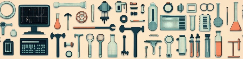 Collection of Laboratory and Workshop Tools on Neutral Background