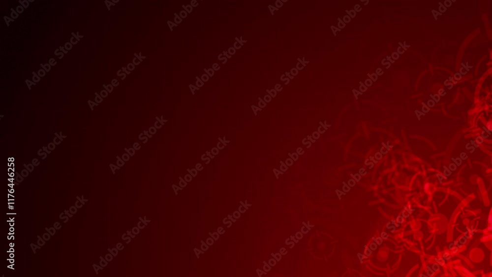 Poster red accurate icon shapes are moving from the bottom right of a gradient grid abstract background, ho