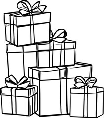 Stacked gift wrapping sketch drawing