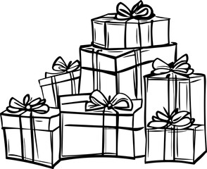 Stacked gift wrapping sketch drawing