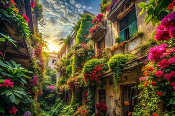 Obraz premium Vibrant Tropical Flowers Urban Exploration Background Stock Photo