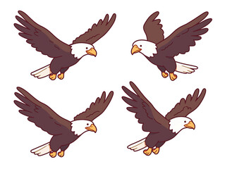 Fototapeta premium Four Bald Eagles in Flight - Cartoon Style Illustration