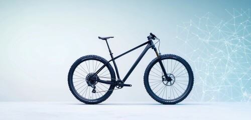 Fototapeta premium Black Mountain Bike on Minimalist Background with Abstract Design