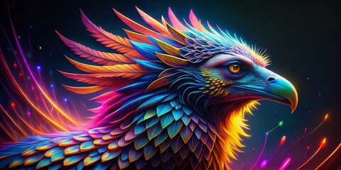 Obraz premium Fluorescent beast illustrations: AI creates psychedelic neon wildlife art, bursting with bright color.