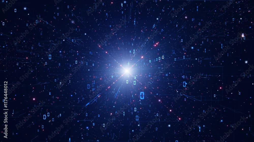 Poster loop dark blue cosmos with lines and computer data travel background.