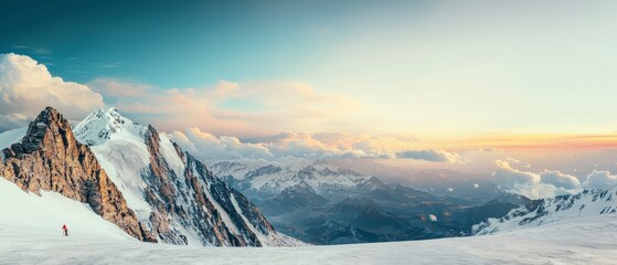 Obraz premium Majestic Sunset Mountain Peak Panorama Winter Wonderland