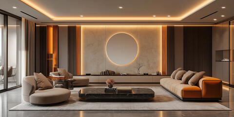Modern living room design featuring sleek furniture urban apartment interior photography contemporary style wide-angle view minimalist aesthetic