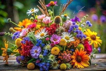 Obraz premium Vibrant Wildflower Posy Bouquet - Shallow Depth of Field Stock Photo