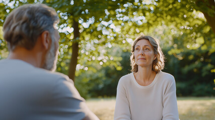 Obraz premium Calm and supportive counseling in a lush garden environment