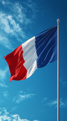 Fototapeta premium French Flag Waving Blue Sky National Symbol France