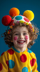 Happy Toddler in Clown Costume  Colorful Portrait