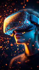Woman in VR Headset  Futuristic Metaverse  Neon Lights