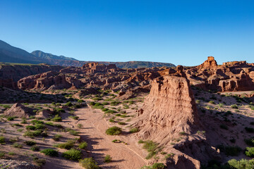 Panorama scenery looking across the dry landscapes near Cafayate, Salta Province, Argentina.