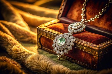 Vintage Antique Diamond Necklace in Elegant Velvet Box - Women's Jewelry