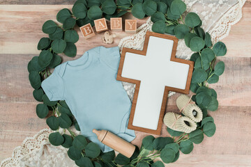 Minimalist Christian pregnancy announcement, Simple Wooden cross decor, Faith-inspired baby announcement, Religious baby reveal setup, Neutral baby theme, Spiritual pregnancy 